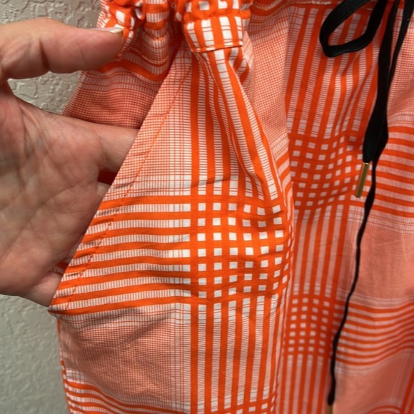 Never a Wallflower Orange & White Checkered Plaid Tie Waist Dress Pockets XS - Picture 5 of 7